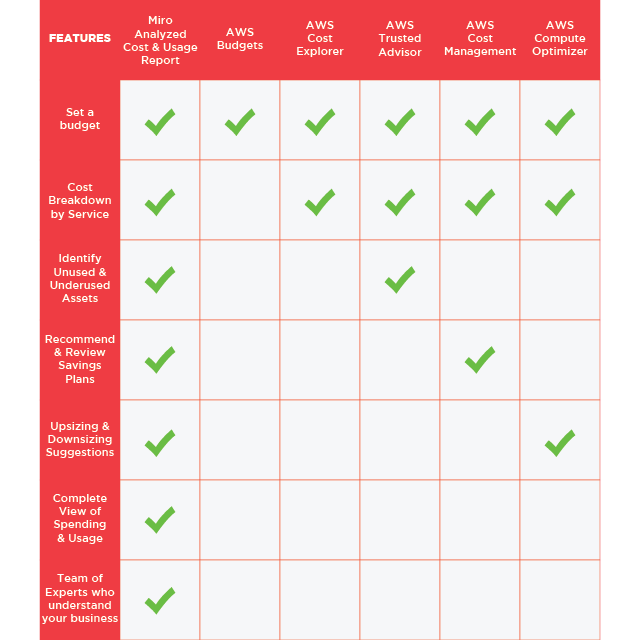 AWS Cost Optimization Service differentiation chart